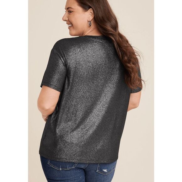 Maurices Edgely Black Silver Shimmer Crew Neck Tee Shirt Large - Picture 7 of 7